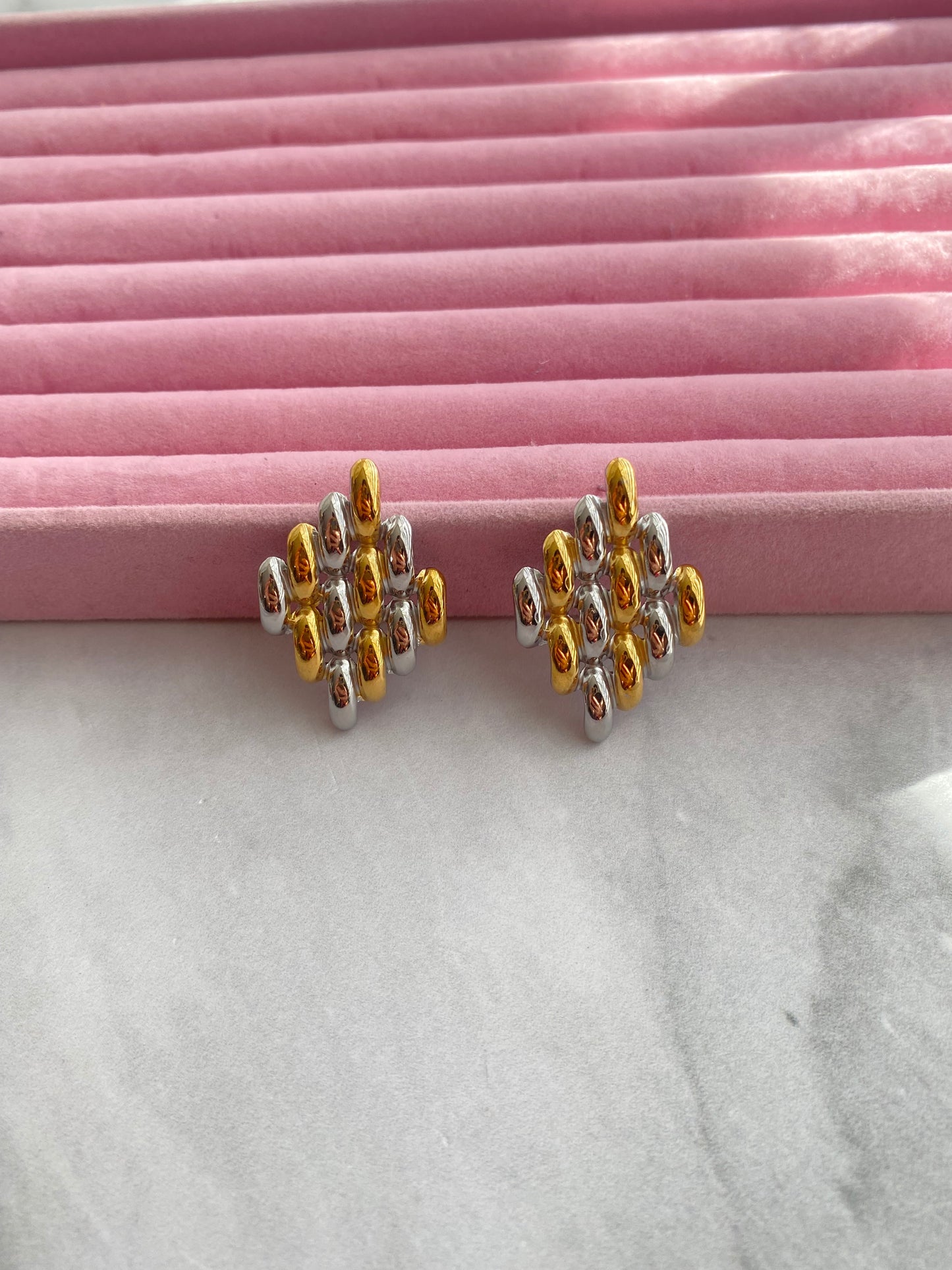 ARETES ROMBO BICOLOR AC INOX