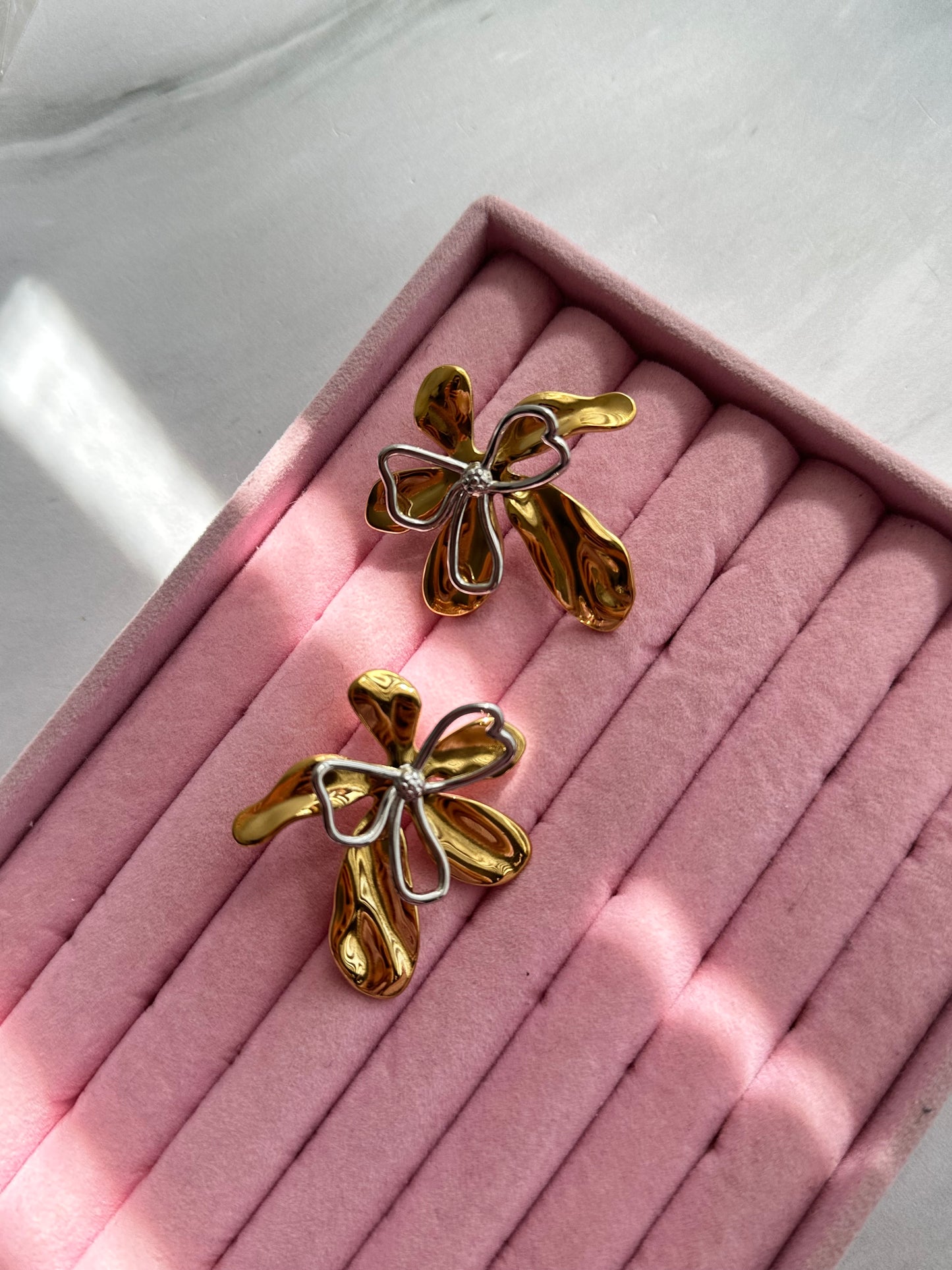 ARETES FLOR BICOLOR AC INOX