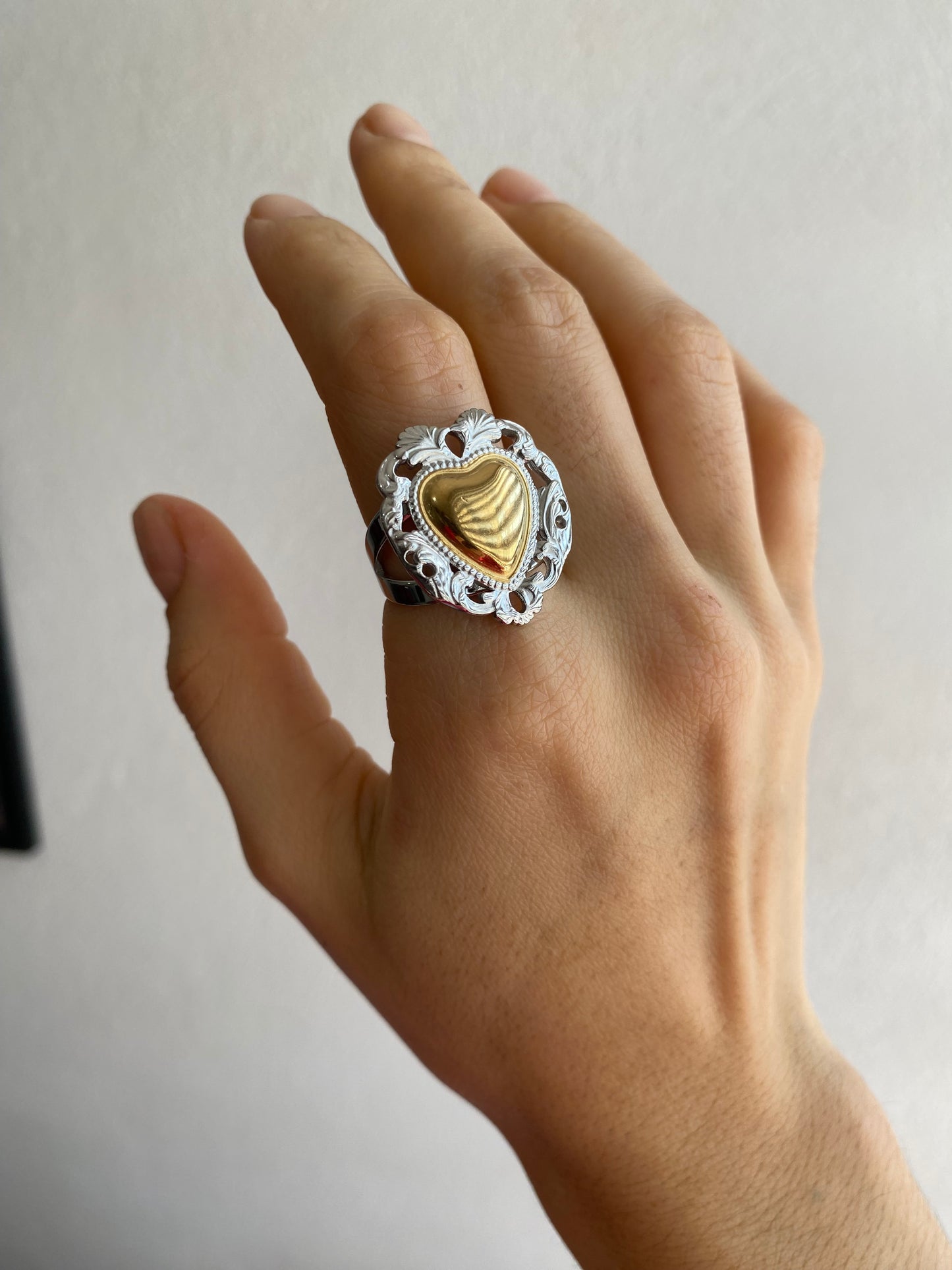 ANILLO CORAZON BICOLOR AC INOX