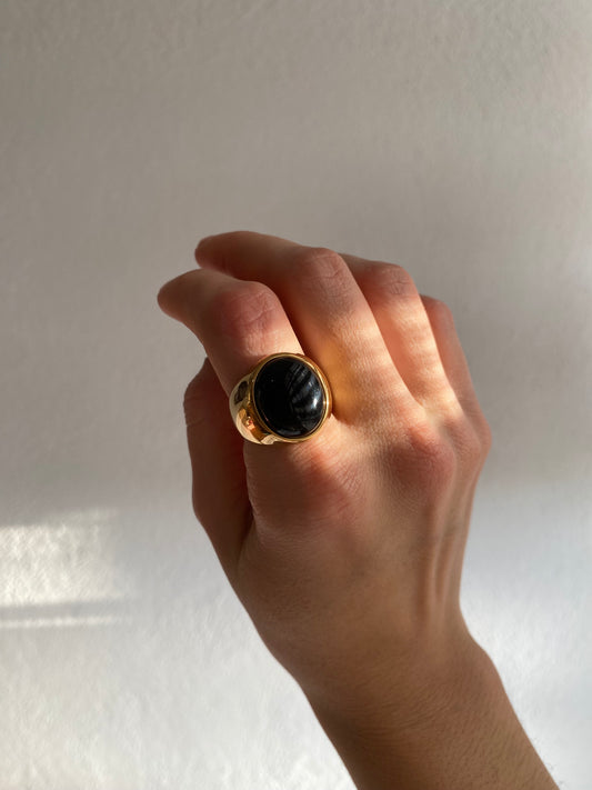 ANILLO PIEDRA NEGRA AC INOX