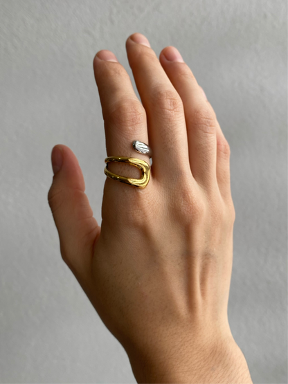 ANILLO CRUZADO BICOLOR AC INOX