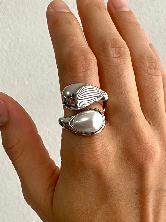 ANILLO CRUZADO CON PERLA AC INOX