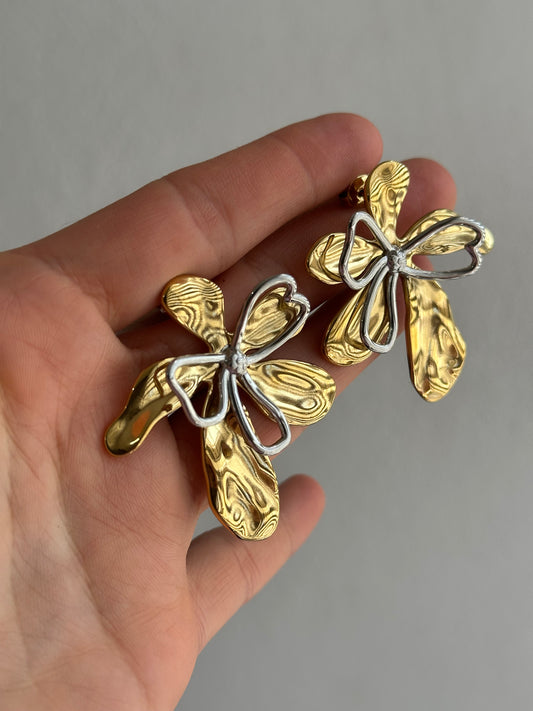 ARETES FLOR BICOLOR AC INOX