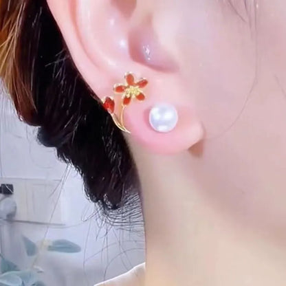 ARETES DE FLOR CON PERLA