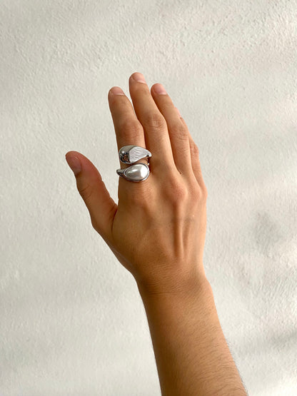 ANILLO CRUZADO CON PERLA AC INOX