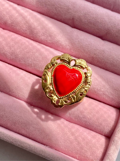 ANILLO CORAZON ROJO AC INOX