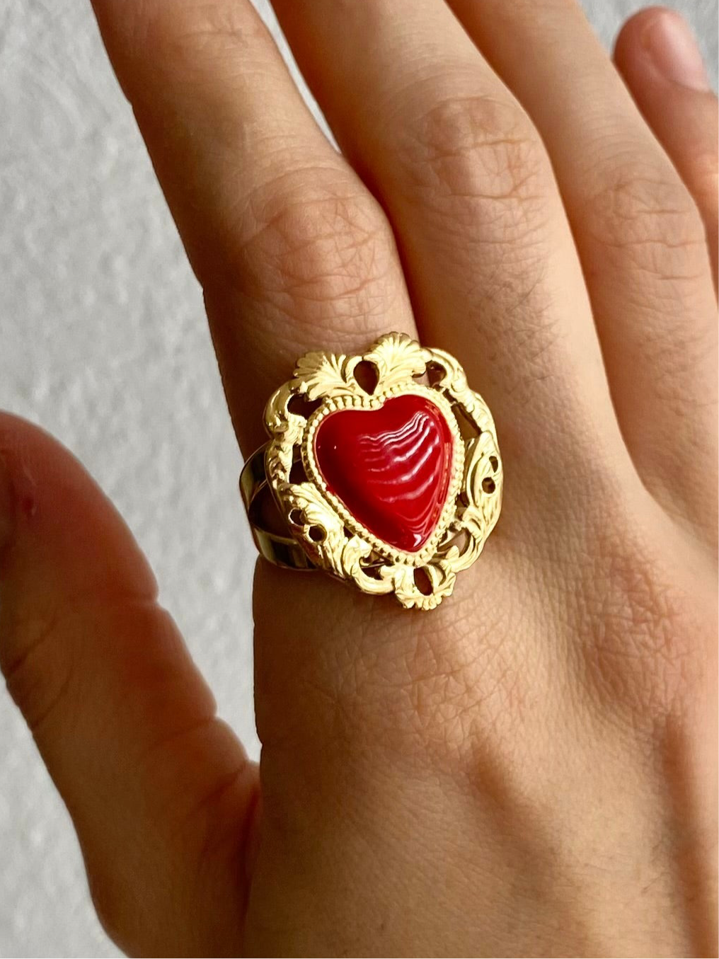 ANILLO CORAZON ROJO AC INOX
