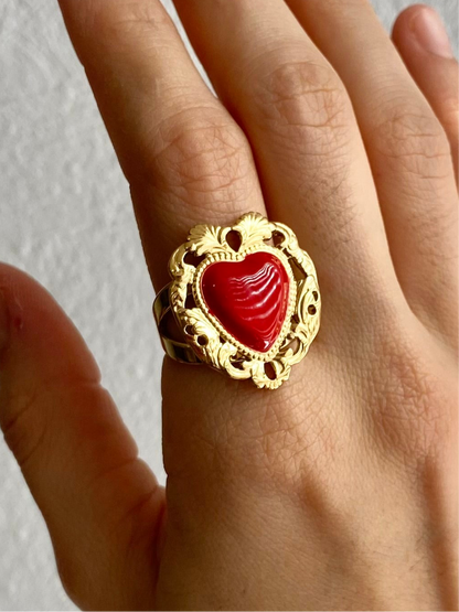 ANILLO CORAZON ROJO AC INOX