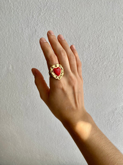 ANILLO CORAZON ROJO AC INOX