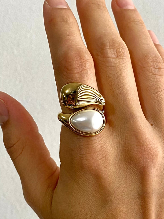 ANILLO CRUZADO CON PERLA AC INOX