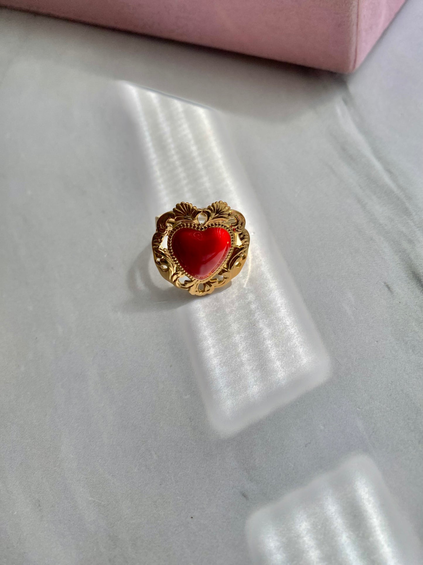 ANILLO CORAZON ROJO AC INOX