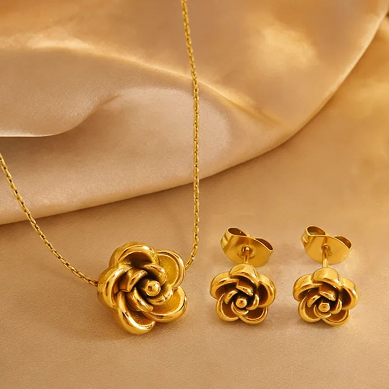 JUEGO ARETES Y COLLAR AC INOX
