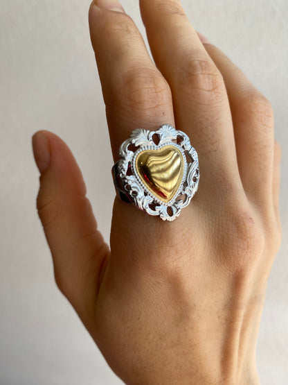 ANILLO CORAZON BICOLOR AC INOX