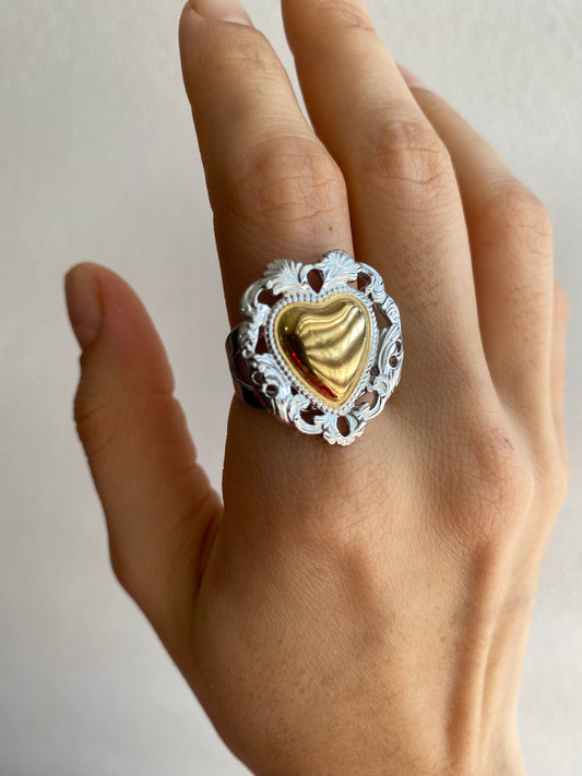 ANILLO CORAZON BICOLOR AC INOX