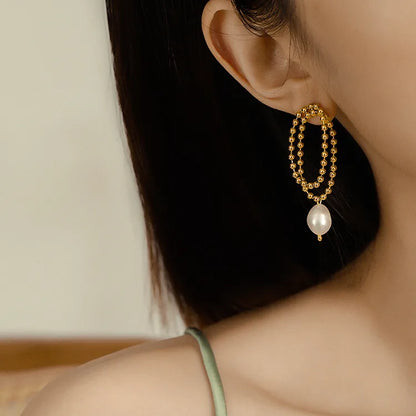 ARETES CADENA CON PERLA AC INOX