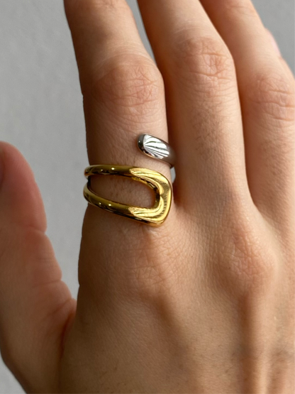 ANILLO CRUZADO BICOLOR AC INOX