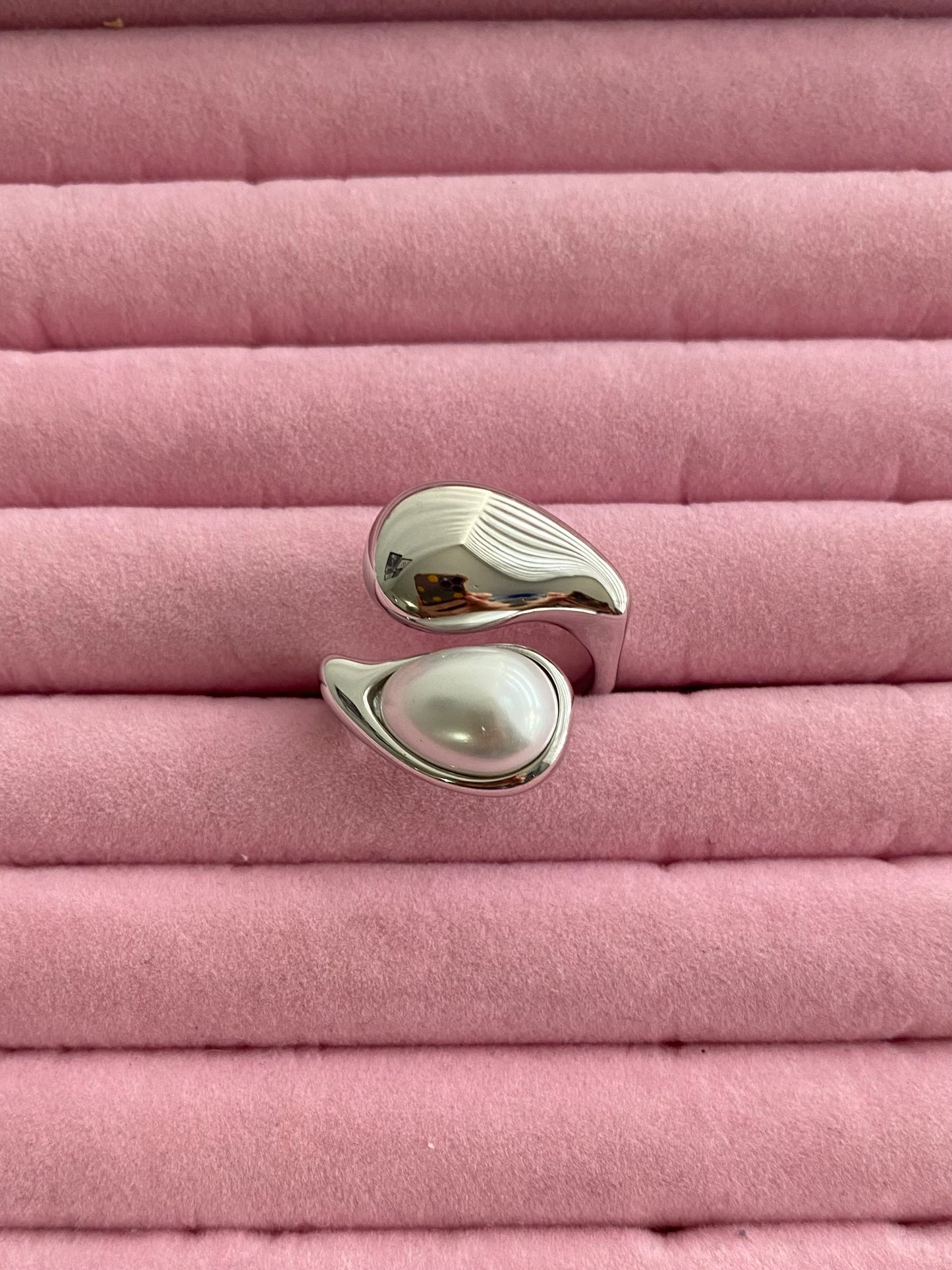 ANILLO CRUZADO CON PERLA AC INOX