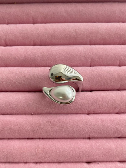 ANILLO CRUZADO CON PERLA AC INOX