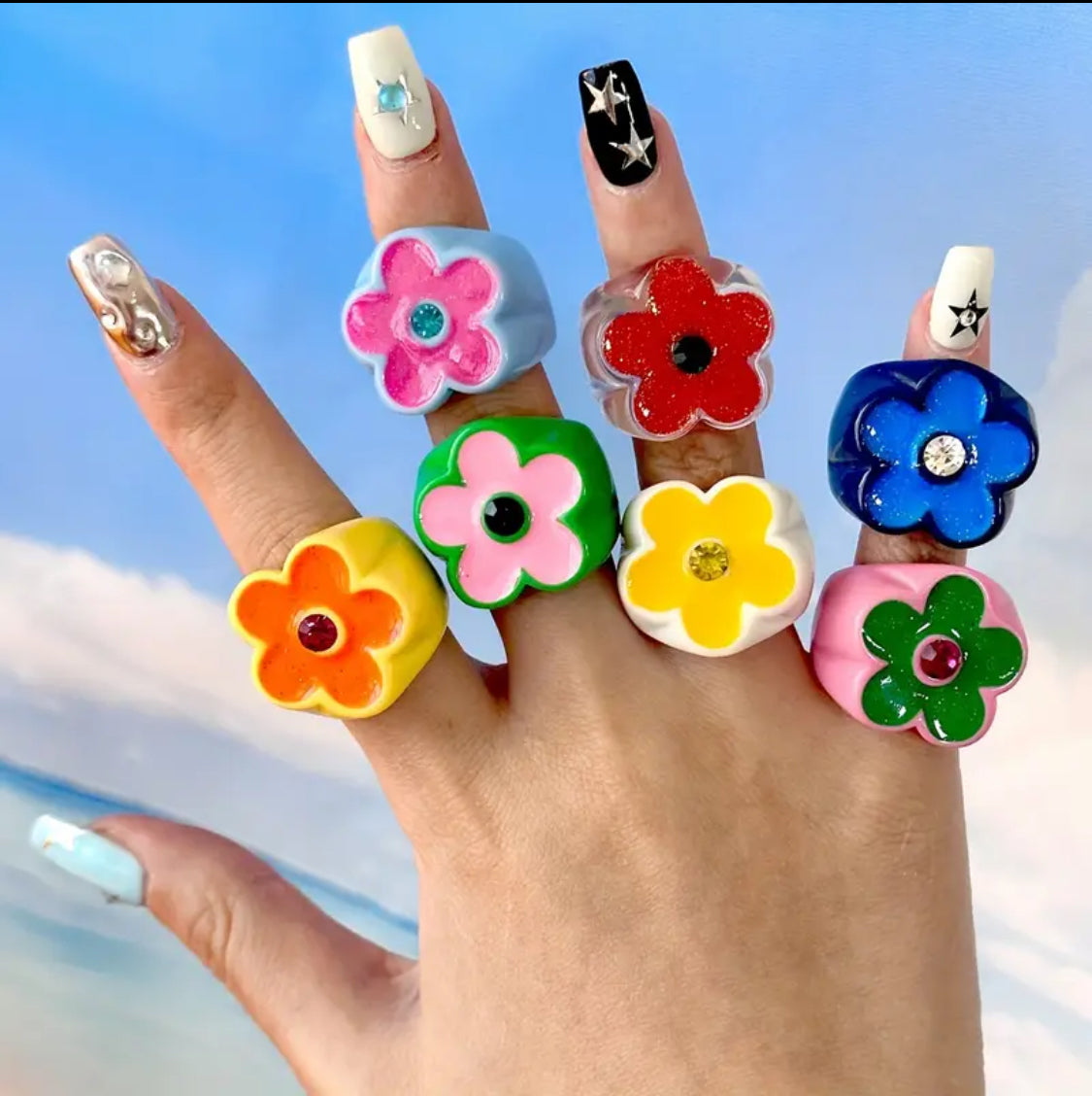 ANILLOS FLOR ACRILICO