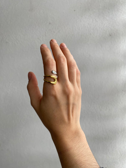 ANILLO CRUZADO BICOLOR AC INOX