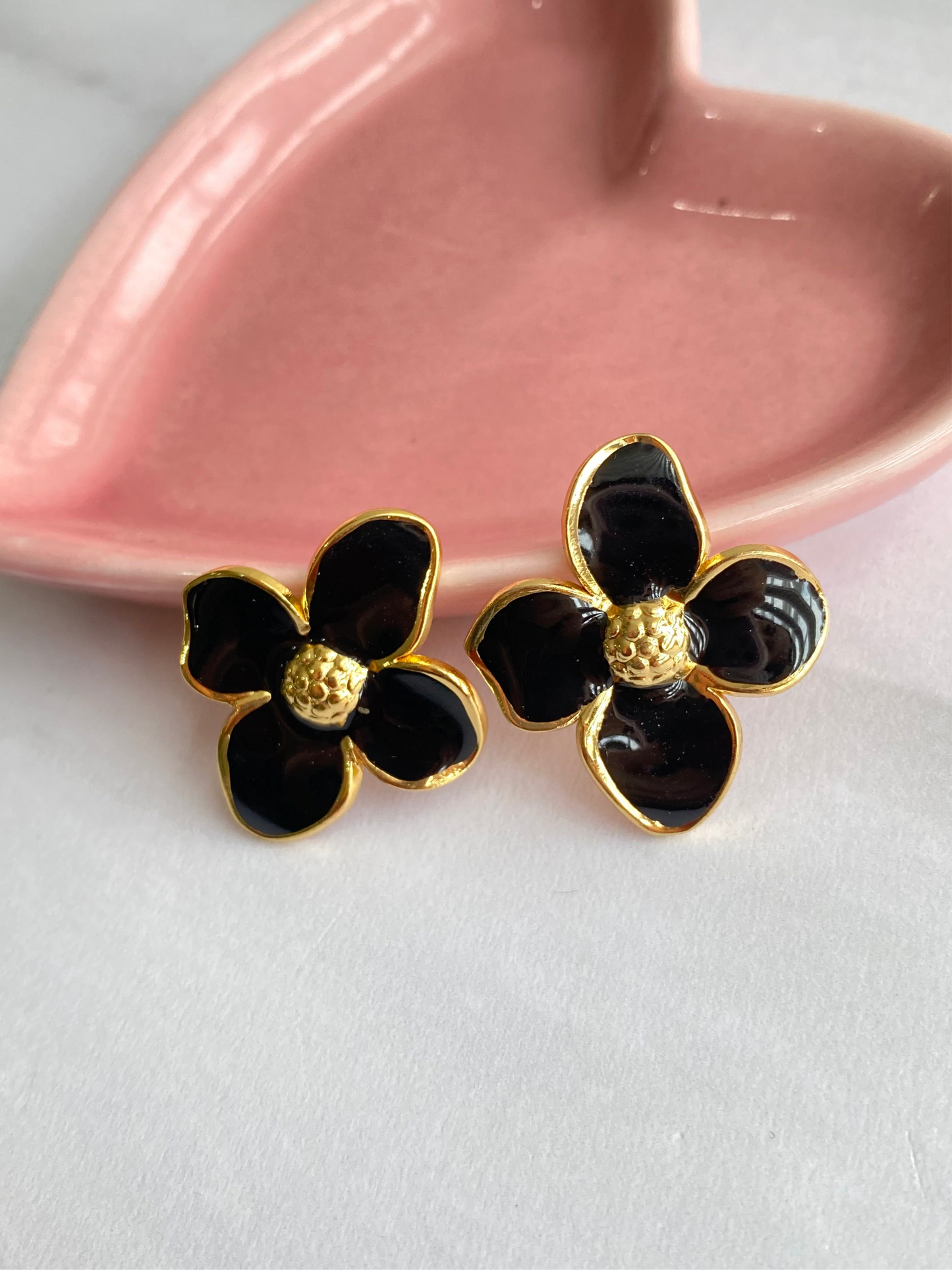 ARETES FLOR NEGRO AC INOX