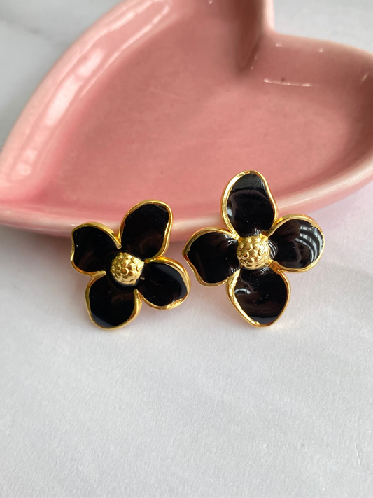 ARETES FLOR NEGRO AC INOX