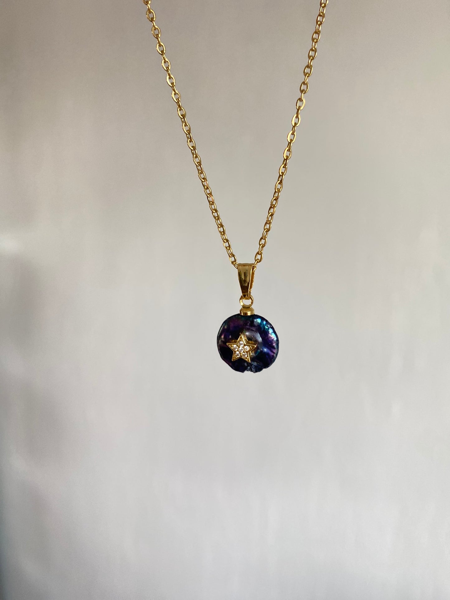 COLLAR PERLA NEGRA ESTRELLA ACERO INOX