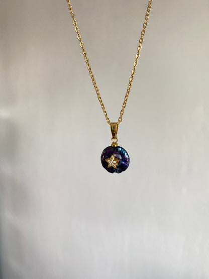 COLLAR PERLA NEGRA ESTRELLA ACERO INOX