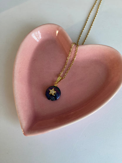 COLLAR PERLA NEGRA ESTRELLA ACERO INOX