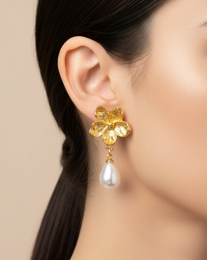 ARETES FLOR CON PERLA